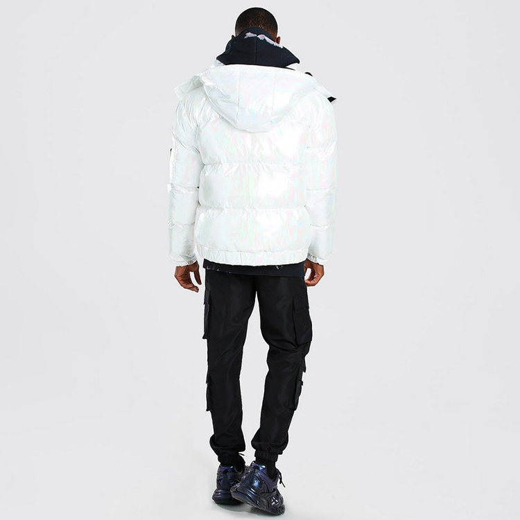 Oversized Dongguan Clothing Polyester Iridescent Hooded Puffer Jacket
